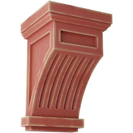 Ekena Millwork 4 1/4"W x 4 1/4"D x 7"H Fluted Wood Vintage Decor Corbel, Salvage Red CORWD04X04X07FLRD